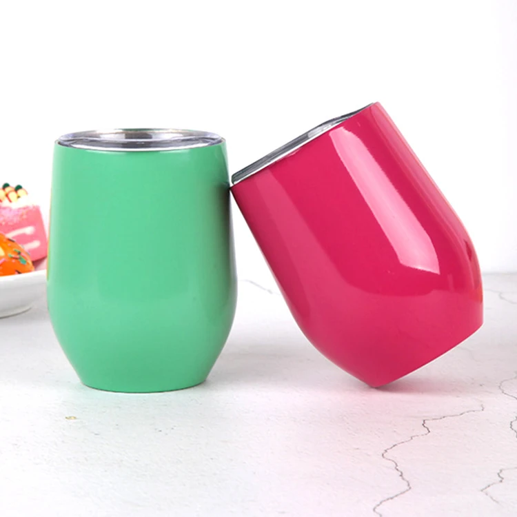 

12 oz stainless steel double wall wine tumblers insulated water cups wine glass tumbler, Silver , red, gold, pink,white