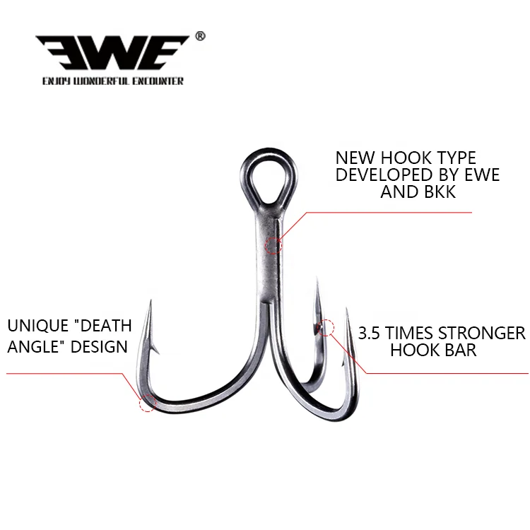 

EWE Treble hooks Preferential price lure high carbon steel 3.5X strengthened BKK overturned Gancho de pesca fishing hook, Silver