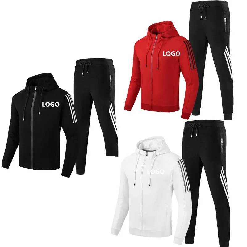 

Sports And Leisure Men Trendy Slim Three Bar Fitness Running Sweatshirt Trousers Two Pieces Suit, As picture