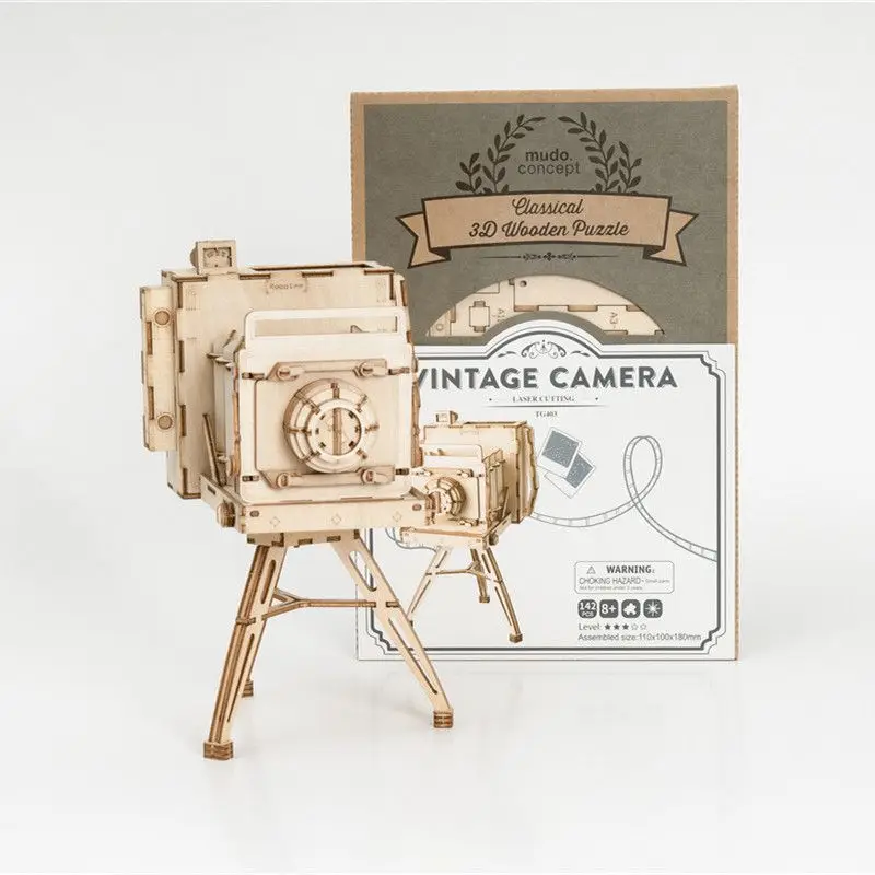 

Robotime Rokr Wood Diy Hand Crafts Kit Supplies 3D Wooden Vintage Camera Puzzle Toys