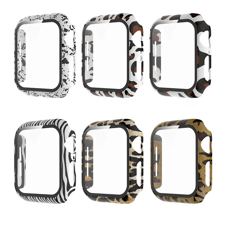 

new arrival leopard print tempered glass hard pc watch case for apple watch series 6 5 4 case for apple luxury watch case cover