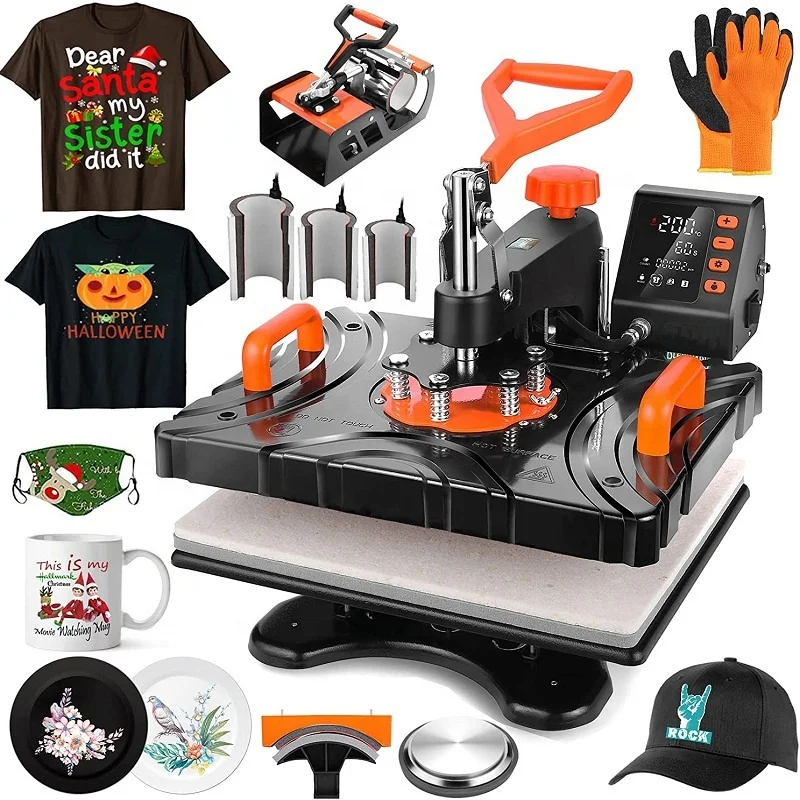 

MOMOTECH Combo Heat Press Machine T-shirt Cup Hat Plate Sublimation Logo Printing Machine for Sale Upgrade MINI 8 in 1 Provided