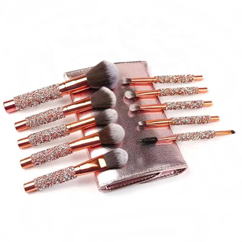 jewel rosegold face hair piece magnet beauty glam 12pcs sparkling brass ferrule handle wholesale synthetic crystal makeup brush
