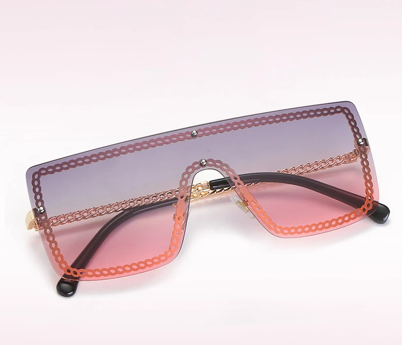 High Quality Photochromic Hollow Out Chain Square Sun Glass One Piece Women Sunglasses