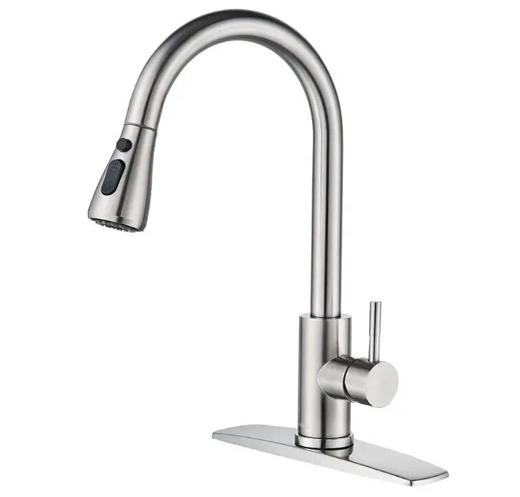 

Stainless Steel Faucet with Pull Down Sprayer Brushed Nickel High Arc Single Handle Kitchen Sink Faucet with Deck Plate