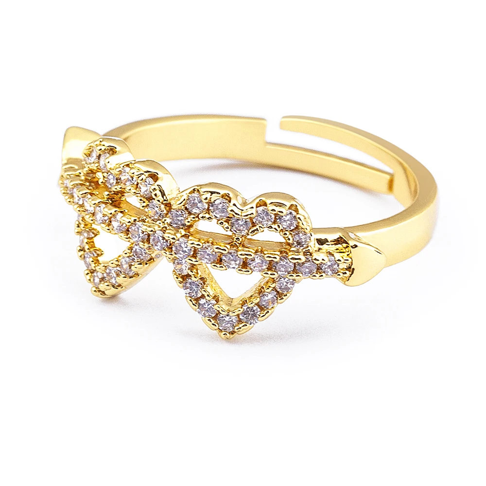 

Fashion Design Diamond Arrow Through Two Heart Opening Ring Gold Plated Charm Women Rings Jewelry Customized