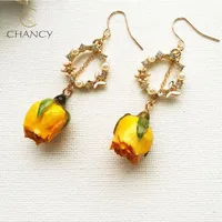 

New fashion hand-made real rose flowers dry flowers earrings