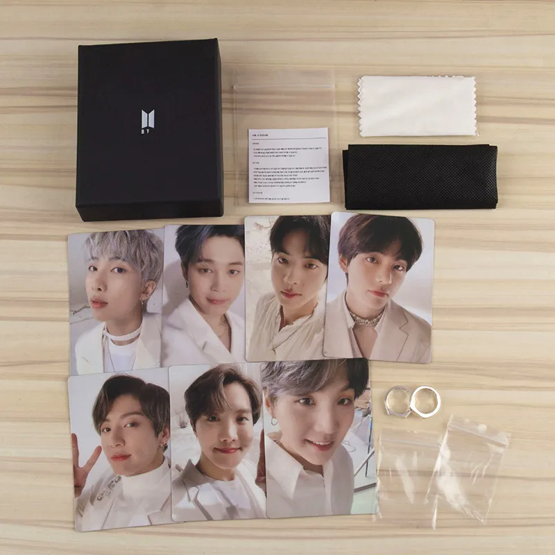 

Bangtan Boys Wholesale KPOP Idol Merchandise Three Size Map of the Soul Bangtan Boys Fan Engraved Silver Ring with box