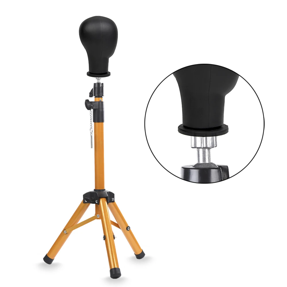 

High Quality Adjustable Hair Dressing Tripod Training Mannequin Head Tripod Stand Wig Holder With Carry Bag, Golden