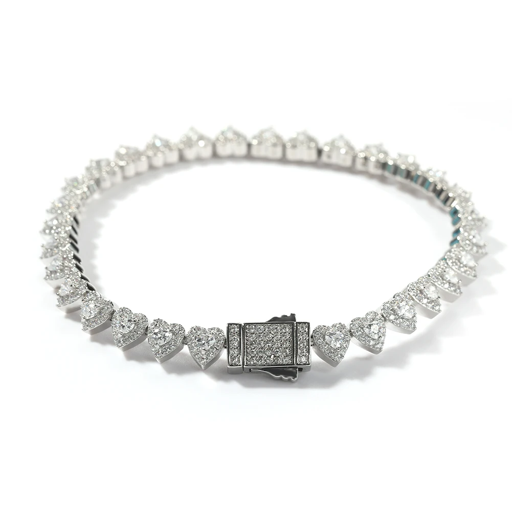 

Bling CZ Double Layer Heart Shape Bracelet Iced Out real 18k gold plated Heart Tennis Bracelet Charms Gift for Women