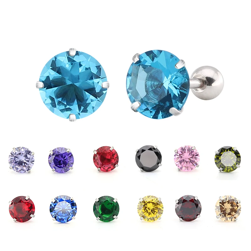 

2020fashion round cubic zirconia stud earrings women stainless steel gold filled rhinestone crystal diamond custom trend jewelry, Colorful