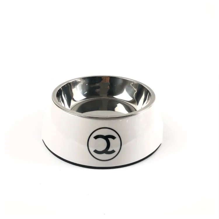 

Luxury brand anti-alip pet dog bowl stainless steel pet dog cat food water bowl dog feeder, White