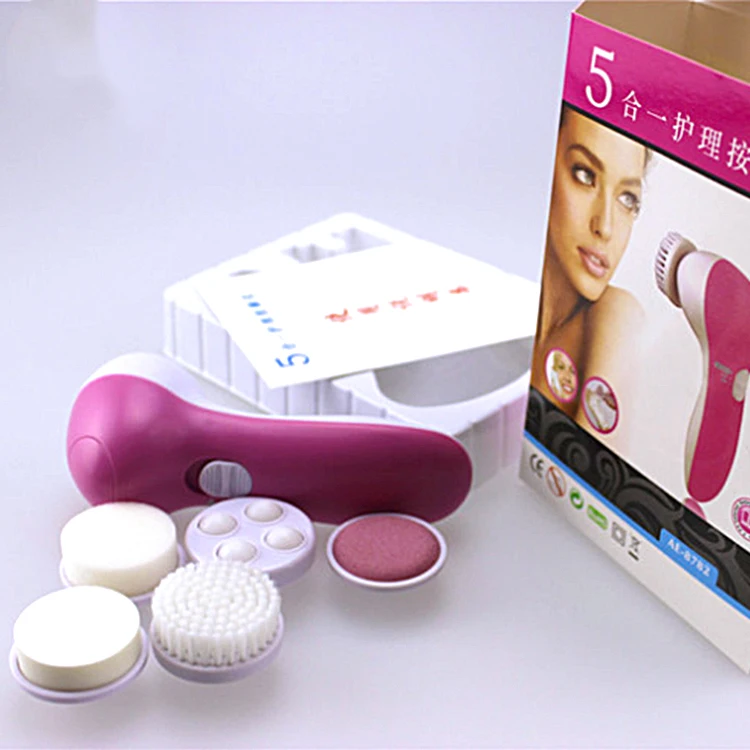 

Customized personalized electric waterproof rotating 5 in 1 facial massager cleansing brush, White+ pink