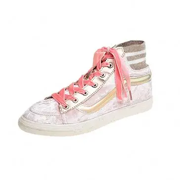 

Suede Material Casual Sneakers Winter High Top Canvas Shoes, Pink / silver
