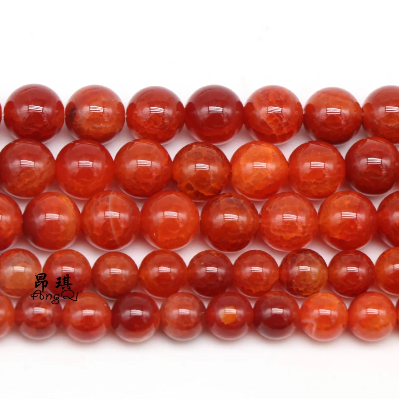 

Round Cracked Natural Red Dragon Vein Agate Stone Beads Loose Gemstone Beads For Jewelry Making