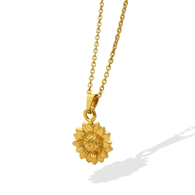 

New Trendy Stainless Steel 18k Gold Plated Chain Flowers Necklace Jewelry Women Sunflower Pendant Clavicle Necklace