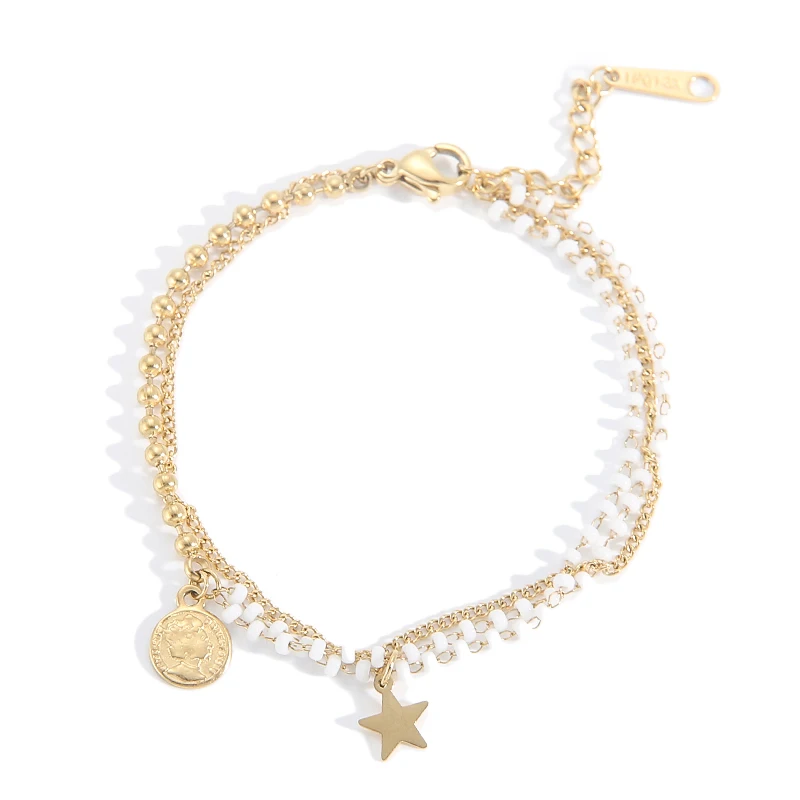 

Vintage Stylish Gift Party Stainless Steel Portrait Lucky Star Gold Coin Bracelet