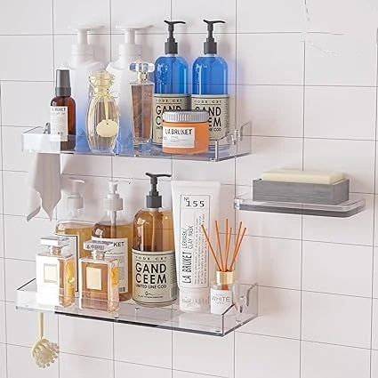 

acrylic Bathroom Shelf Organizer with Soap HolderNo Drilling Wall Mounted Extra Large Organizer for BathroomKitchen Living Room