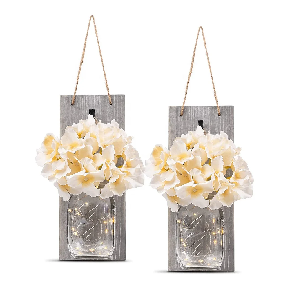 
Amazon hot sell rustic wood white LED hanging floating wall shelf for home decoration 