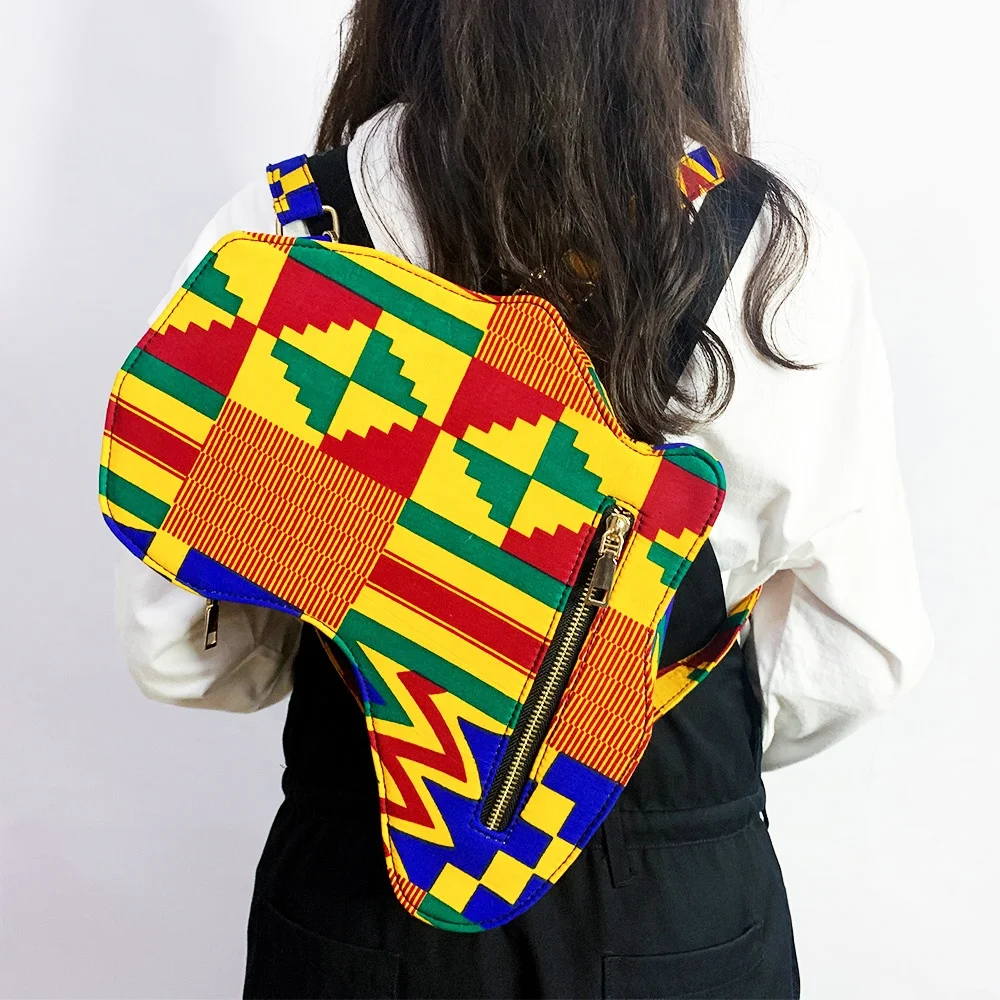 

Shenbolen latest designed African map shape wax cotton kente print shoulder bag dual use shoulder bag backpack