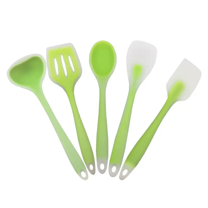 

Durable 5pcs/set Translucent Silicone Handle Spatula Heat-resistant Soup Spoon Non-stick Shovel Kitchen Cooking Tools, Green