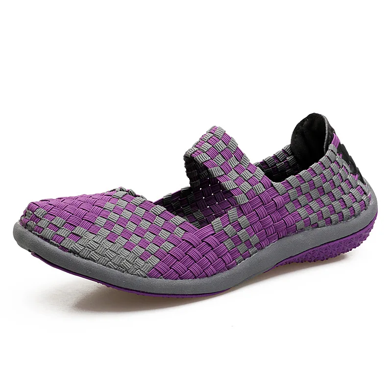 

Summer Lightweight Casual Sneakers Soft Slip On Flying Woven Mesh Elastic Flat Women Shoes, Black,purple,silver,brown,plum