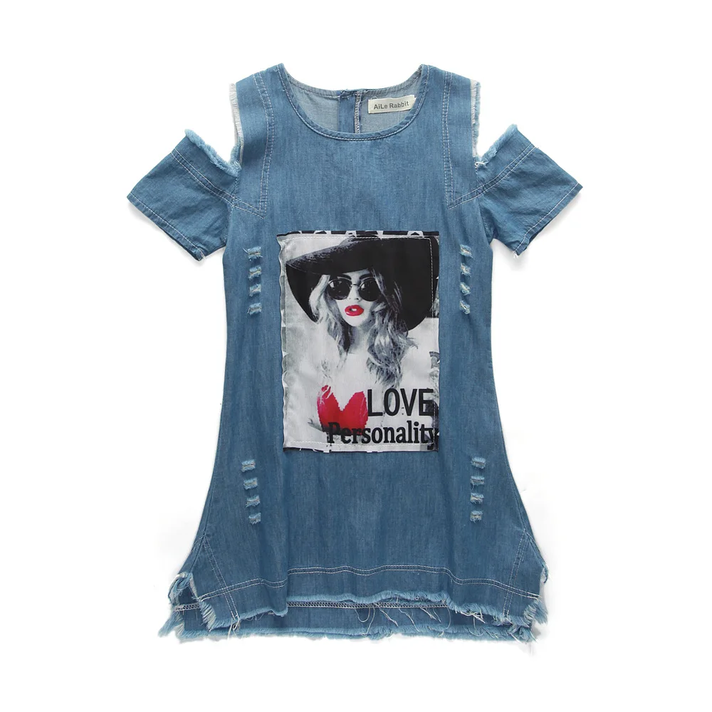 

Girls denim strapless dress children casual dress