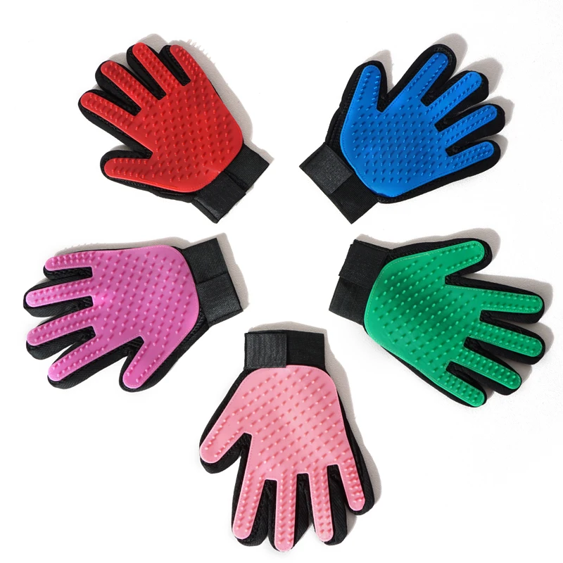 

Massage Shower Sprayer Hair Remover Brush Hair Remover Five Fingers Silicone Pet Grooming Glove, Pink blue red green purple