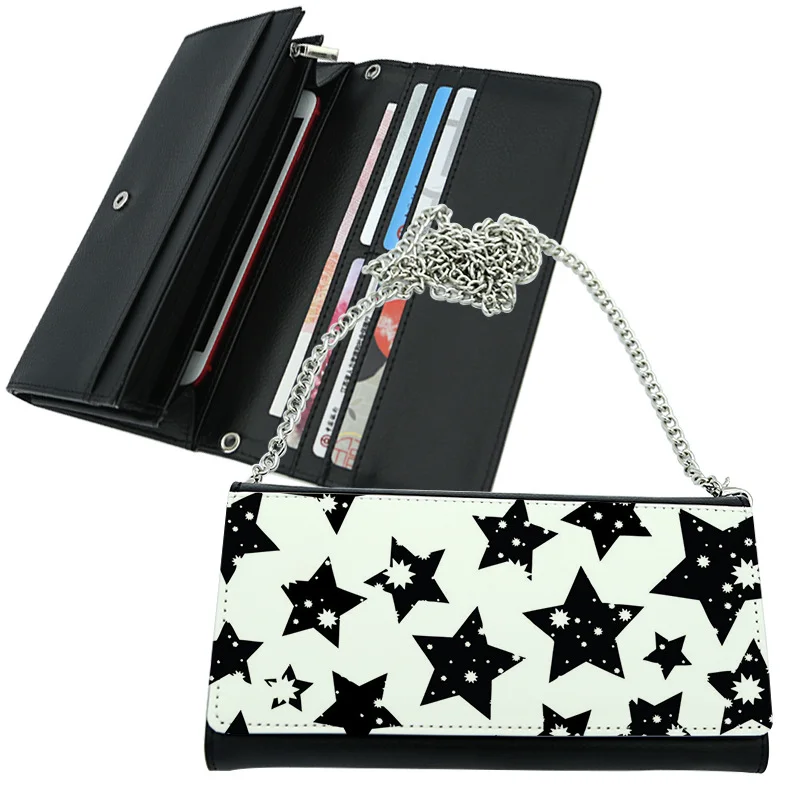 

sublimation blank wallet for women,pu leather with chain, Black