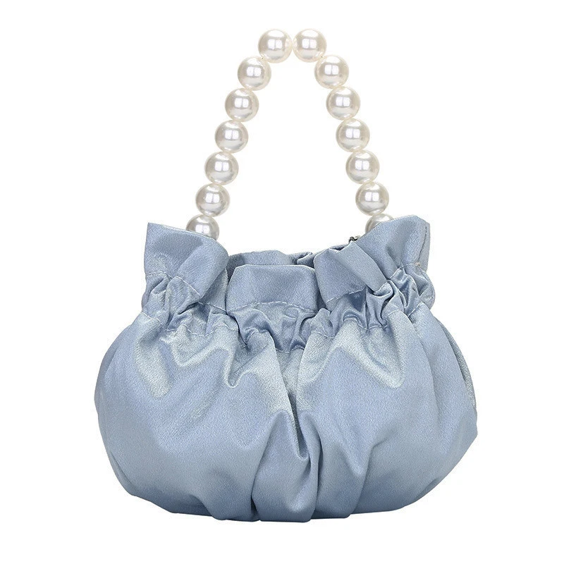 

Customize new girl fashion pearl chain mini cute silk shoulder bag fold design cloud messenger bag niche high-quality handbag, White, purple, blue, black