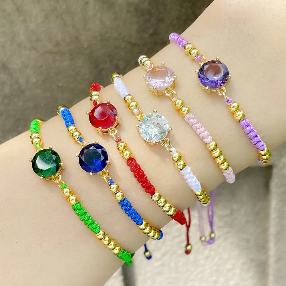 

Woven Colorful Rope with Zircon Beads Bracelet