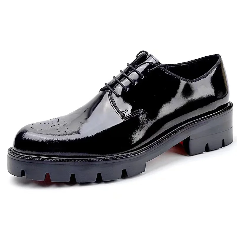 

PDEP 2022 designer patent leather lace up men formal oxford dress shoes rubber red bottom genuine leather dress shoes for men, Black