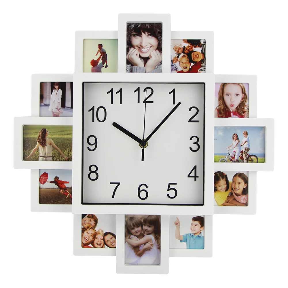 

16 Inch large DIY Photo Frame sublimation Clock Pictures quartz relojes horloge Art Plastic Home Decorative Modern wall Clocks, Black