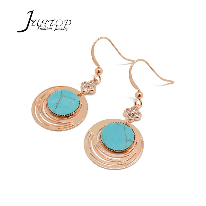 

Round design cheap wholesale hook CZ turquoise earrings jewelry, As picture