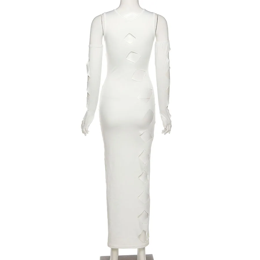 

Kliou K21S07294 Solid Square Hole Maxi Dress Fall Set 2 Piece Set Women Clothing