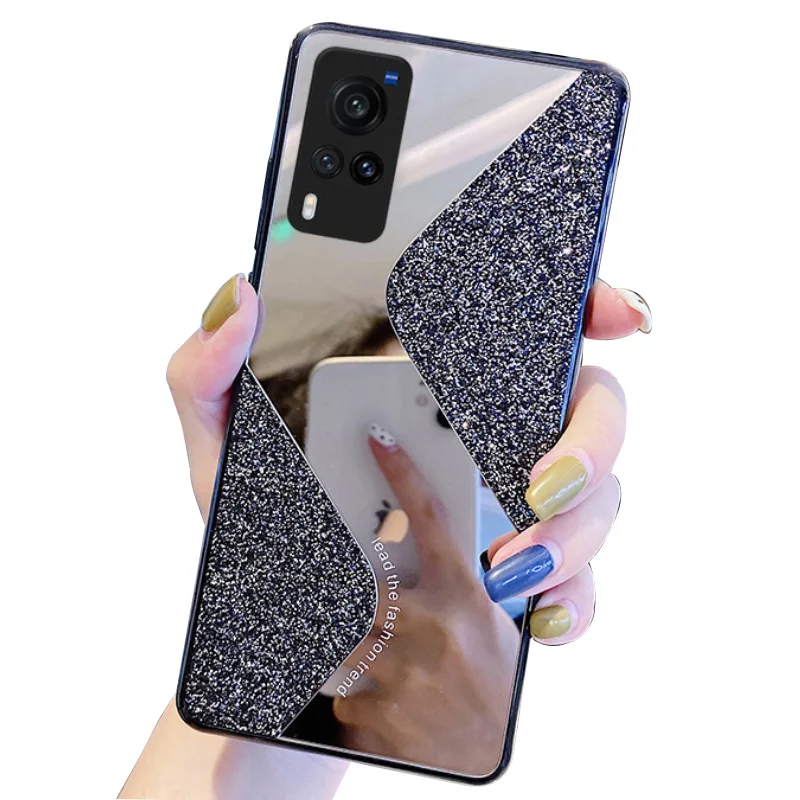 

Aesthetic Flash powder glitter Plastic Back Cover Anti Shock makup Mirror Phone Case for iphone 12, 5 colors