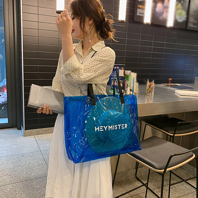 Transparent Waterproof Travelling Fashion Clear Pvc Tote Bag Custom