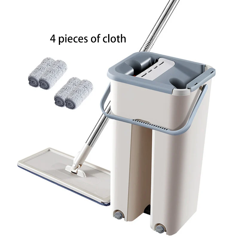 

Floor Mop Set Automatic Mop And Bucket Avoid Hand Washing Microfiber Cleaning Cloth Flat Squeeze Magic Wooden Floor Lazy Mop, As photo