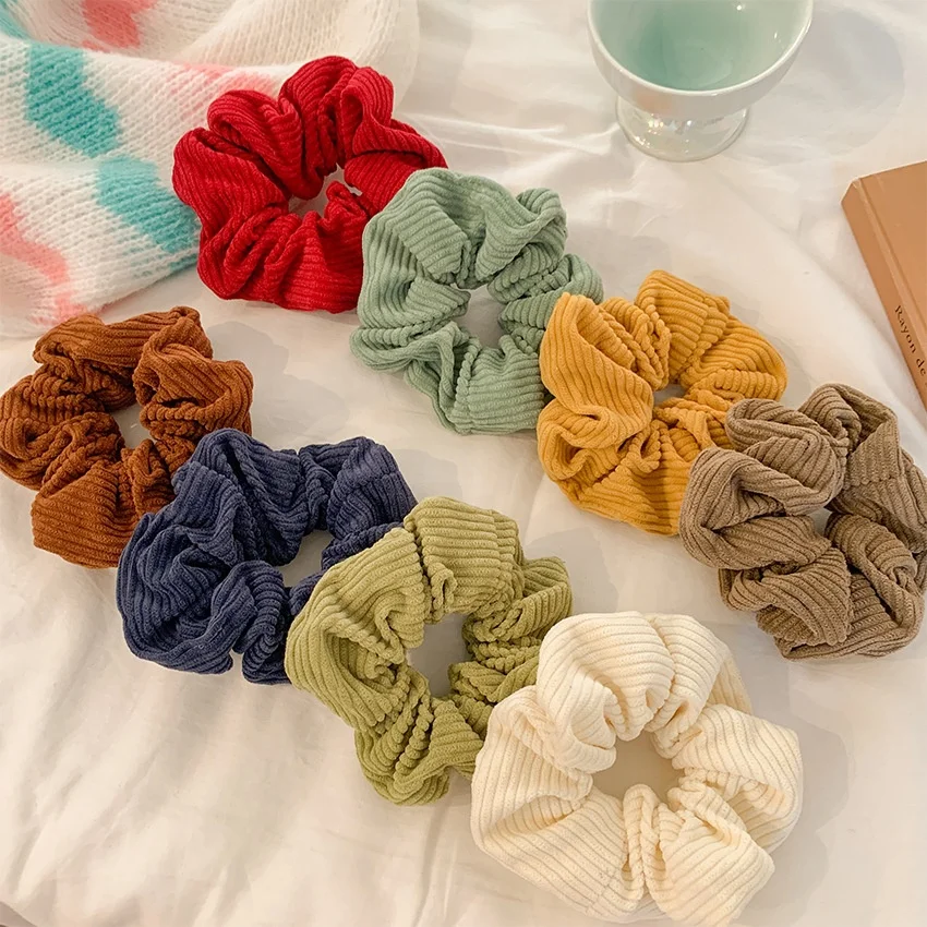 

New corduroy plush large hair accessories scrunchies Korean version of pure color adult temperament hairband