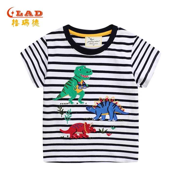 

T-Shirt Accept Custom Short Sleeve Children Stripe Boy Tshirt Baby Breathable T Shirt, Light grey
