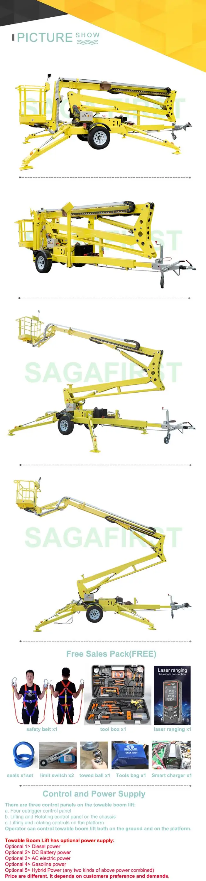 Qingdao Factory Produce 10m 12m to 24m Trailer Hydraulic Towable Man Boom Lift Cherry Picker for Sale