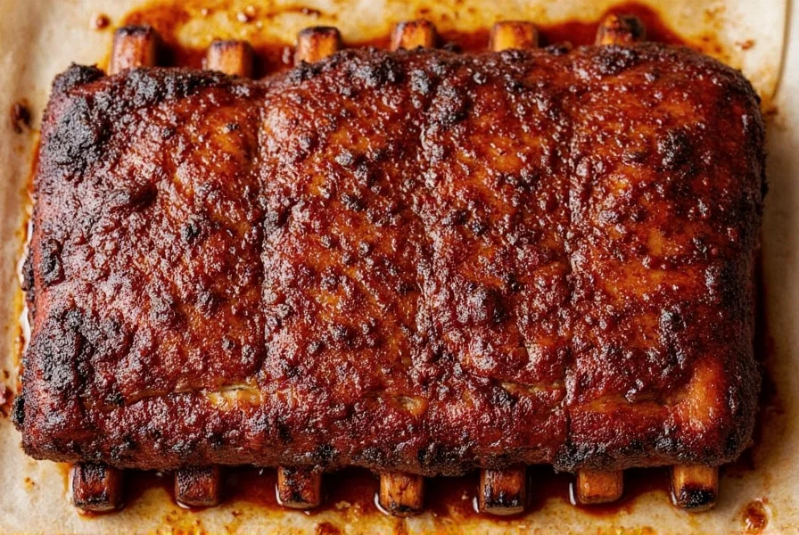 Rosemary and garlic beneath a rack of ribs