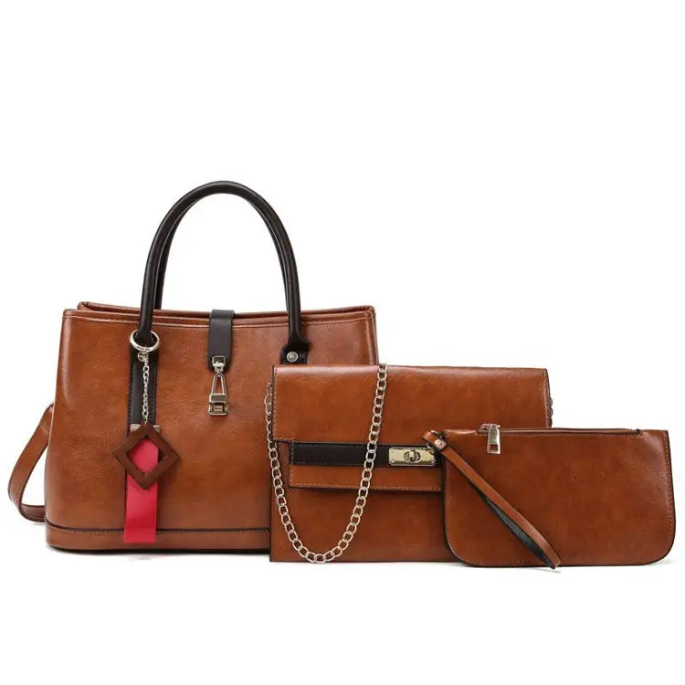 

3 Pcs Set Hot Selling Trendy Women Set Bag High Quality Sac Femme Contrast Color Handbag Europe Style Pu Hand Women'S Bags