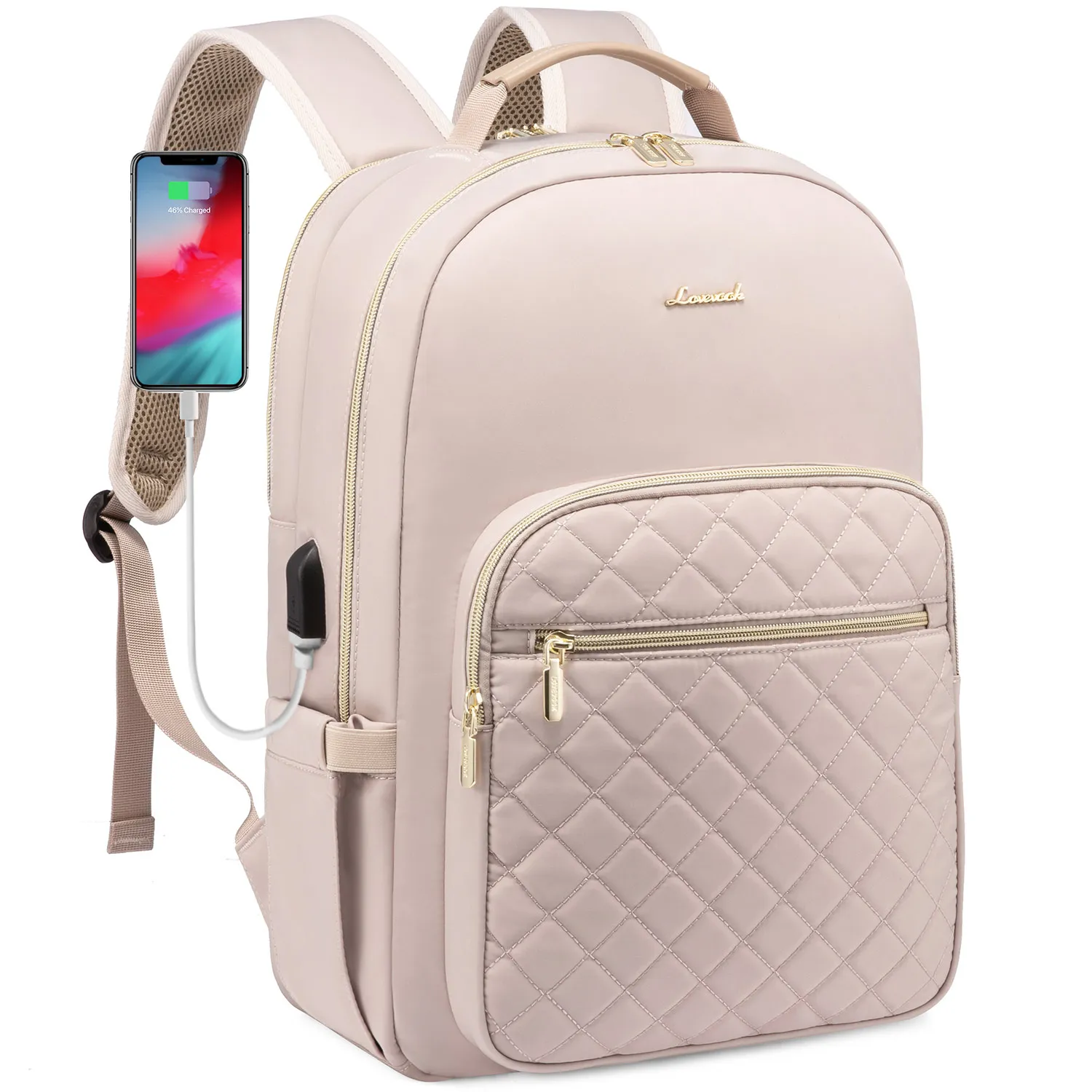 

LOVEVOOK Stylish Quilted 15.6 inch Laptop Backpacks Purse Business Work Travel College Bookbag with USB Cute Backpack for Women