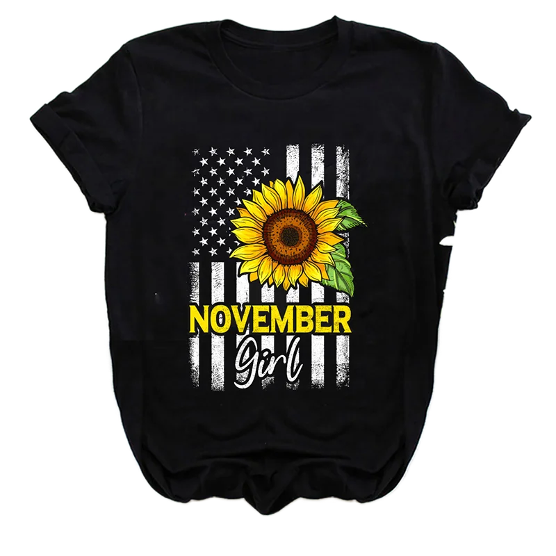 

High Quality Newest 100% Cotton American Flag T Shirt Woman Digital Printing Melanin Black Queen Top Tees