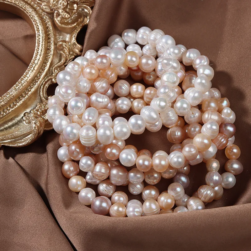 

Wholesale Holiday Promotional Jewelry Gifts Elastic Natural Freshwater Real Pearl Bracelet For Women, White,mutli