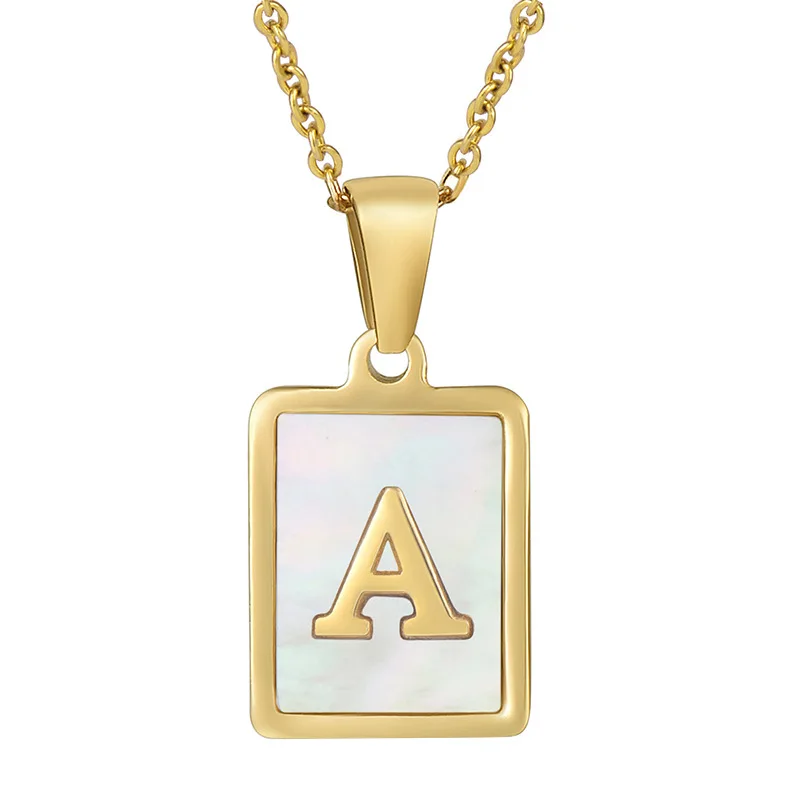 

Fashion 26 Initials Letter Charms Alphabet Pendant 18K Gold PVD Plated 316L Stainless Steel Inlaid Shells Necklace