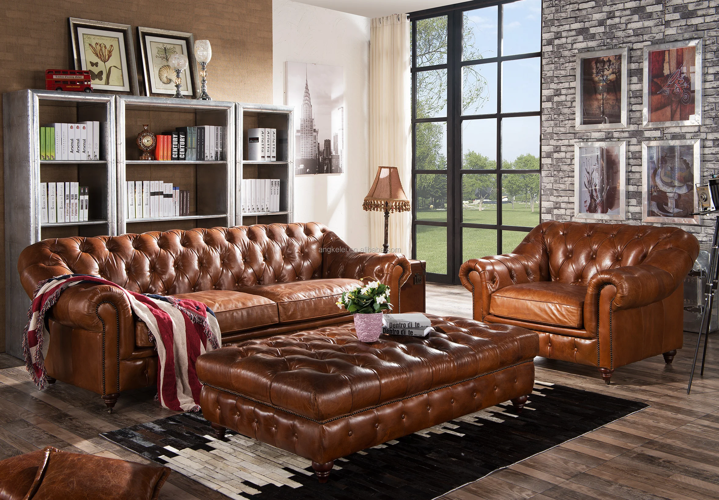 Living Room Furniture Sofa Set Full Top Grain Leather Sectional