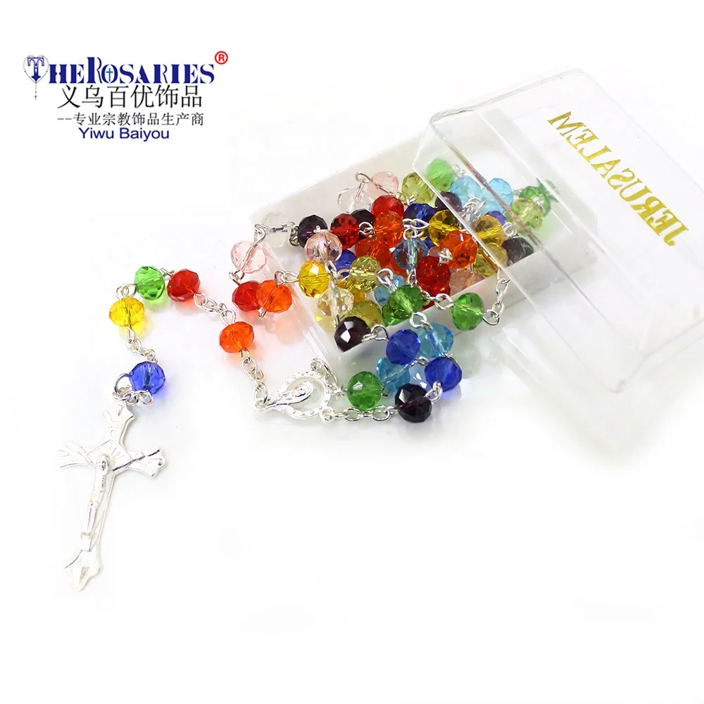 

Crystal Cross Necklace Rosary with Box Religious in the Community to Pray Beads Promotion, Colors