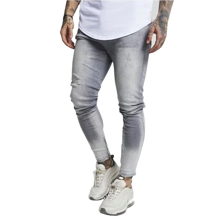 

mens wholesale stylish fashion custom ripped jeans pent new model jens for man super skinny grey distressed full brush jeans men